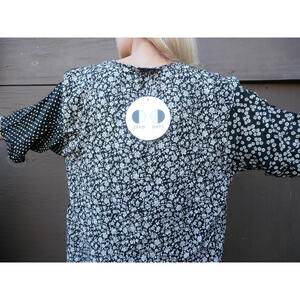 1990s Shirt Rayon Polka Dot Top NWT  ZERO ZERO black & white floral multi fabric